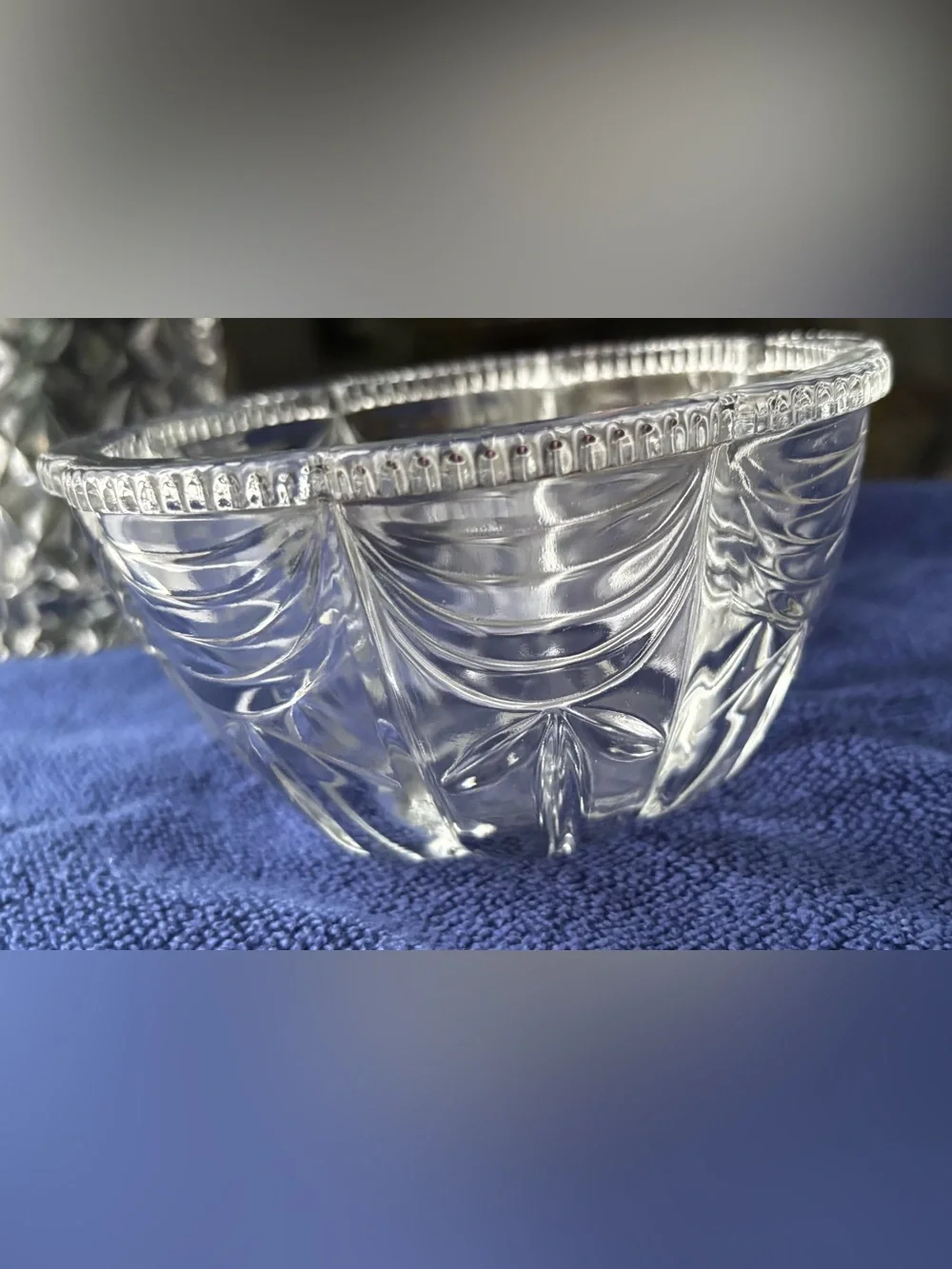 Vintage KIG Indonesia Clear Glass Scalloped Swag Bowl Candy Dish